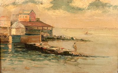 M. Ferrières (?) - Bord de côte animée, huile sur toile sign…