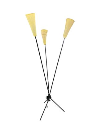 a pair of floor lamps on a tripod stand on a white background