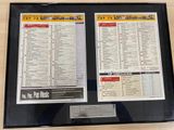 a framed picture of a baseball game schedule on display