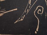a black and white drawing of a bird on a black background
