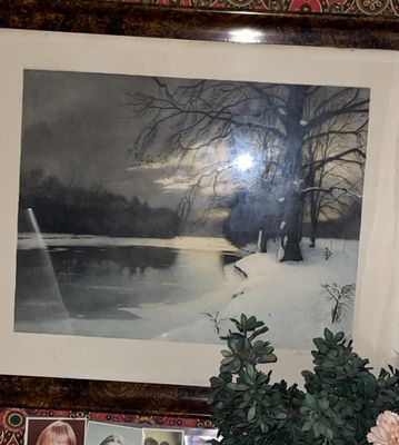 a picture of a picture of a woman in a snowy landscape
