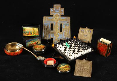 a lot of items that are on a black table