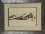 drawing of a nude woman laying on her back in a silver frame
