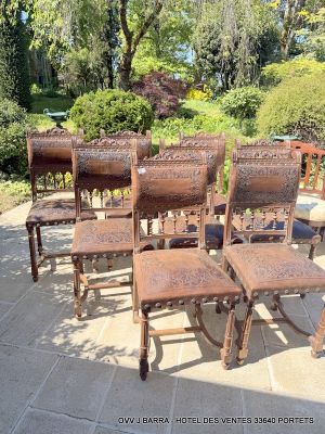 Ensemble de 8 chaises Henri II assisee et dossier en cuir ga…