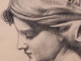 pencil drawing of a young girl with a headband in profile