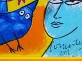 a picture of a painting of a woman and a bird