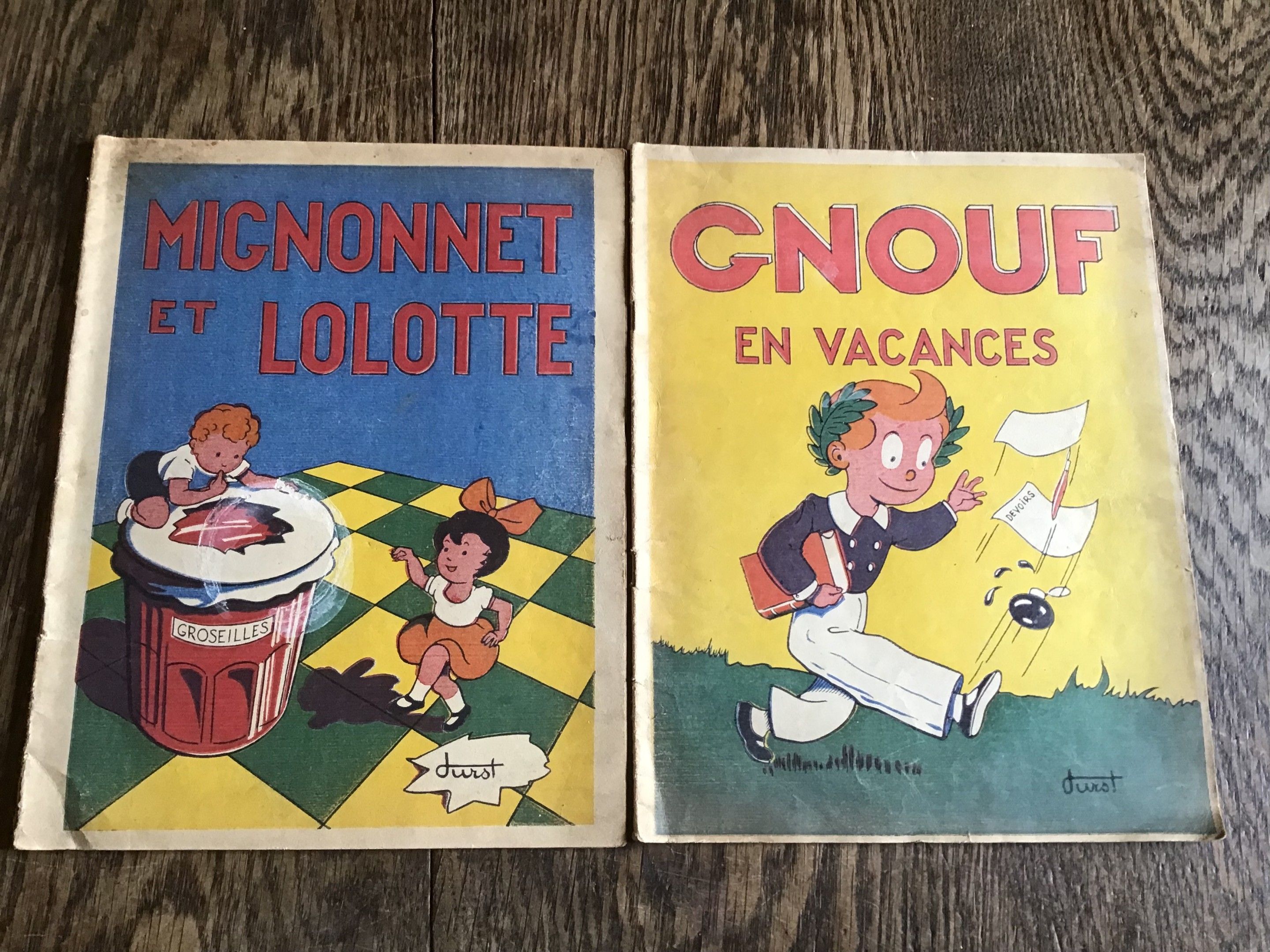 Dust 2 albums brochés Gnouf en Vacances Mignonnes et Lolotte Chez Touret 1946