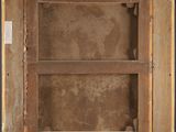 an image of a painting of a wooden frame with a red background