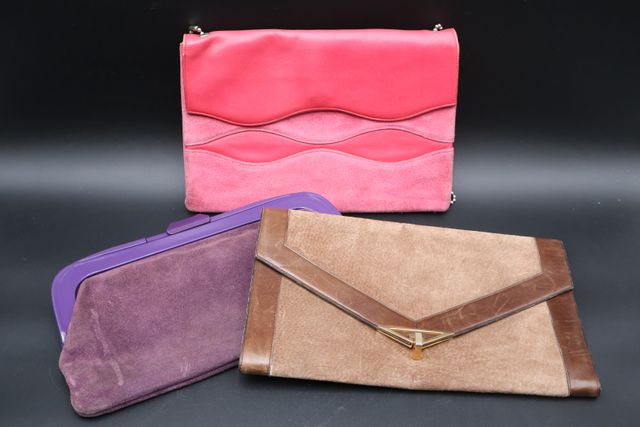 Vintage ; lot de 3 pochettes cuir et velours