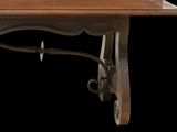 a wooden table with a clock on top of it
