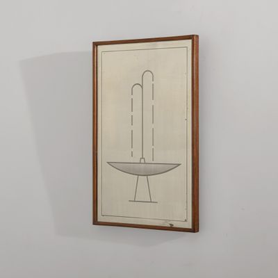 tableau accroché au mur d'une pièce blanche, dans un cadre en bois