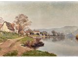 un tableau représentant une rivière sur laquelle navigue un bateau