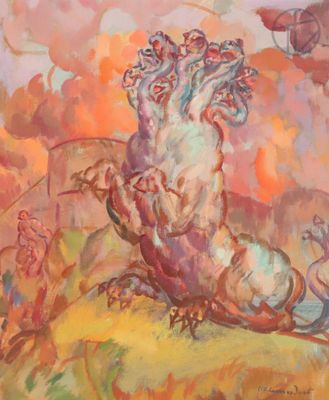 a painting of a horse that is jumping in the air
