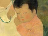 a painting of a woman holding a baby in her lap