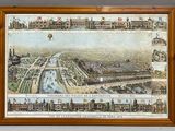 an old picture of a picture of a city with buildings and a river