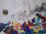 a painting on the wall of a building with a lot of different colors