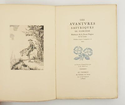 an open book with a drawing of a man on a horse in a forest