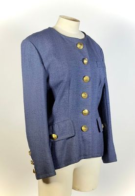 GERMAINE BACQUIÉ Toulouse, veste de dame lin bleu pétrole fo…