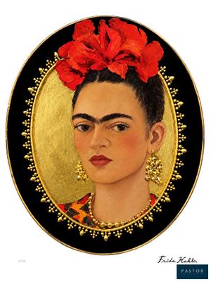 une image représentant un tableau où l'on voit une femme avec une fleur rouge dans les cheveux
