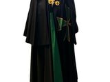 witch robe on a mannequin stand with a green ribbon