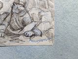 a drawing of a man sitting on the ground