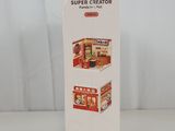 the box is open on a white surface with a red and white design