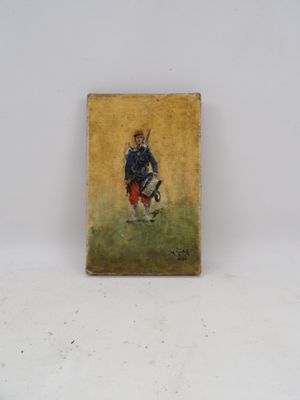 tableau représentant un footballeur sur un terrain avec un ballon de football