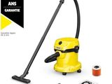 un aspirateur jaune avec une poignée noire et un cordon rouge