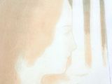 a painting of a woman sitting in a chair looking out a window