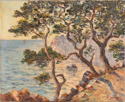 une image représentant un tableau où l'on voit des arbres près d'un plan d'eau