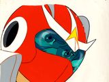 un dessin représentant un casque rouge orné d'une étoile jaune