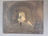 un tableau représentant un homme descendant un escalier