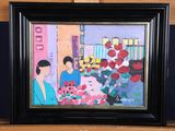 a picture of a painting of a woman selling flowers