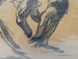 un tableau représentant un homme à cheval sur la plage