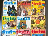 the covers of tintin comics are lined up on a table