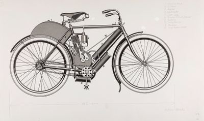 un dessin représentant un vélo exposé