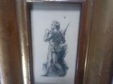 framed drawing of a soldier with a rifle and a dog