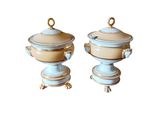 paire d'urnes en porcelaine bleue et blanche sur socles