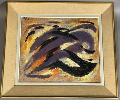 framed painting of a painting of a horse in a yellow and black frame