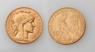 a gold coin with a woman ' s head and a bird on it