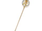 a gold and diamond stick pin with a crown on top