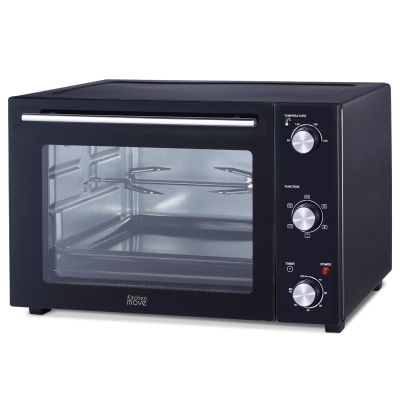an image of a black toaster oven sitting on top of a counter
