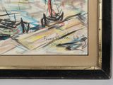 a picture of a painting of a boat in the water