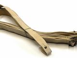 a brown leather strap with a metal hook on it