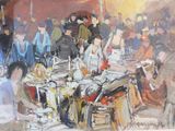 a painting of a large group of people at a market