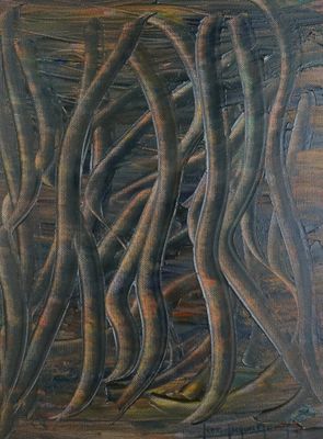 une peinture représentant un groupe d'arbres dans les bois