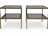 pair of brass and glass side tables