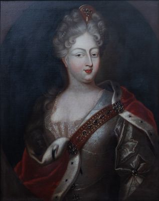 un tableau représentant une femme en armure, vêtue d'une cape rouge