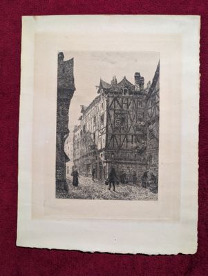 Emile COUNEAU - Gravure, Fontaine de Navarre, la Rochelle, d…