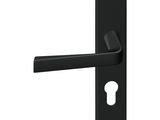 une image représentant une poignée de porte noire sur fond blanc